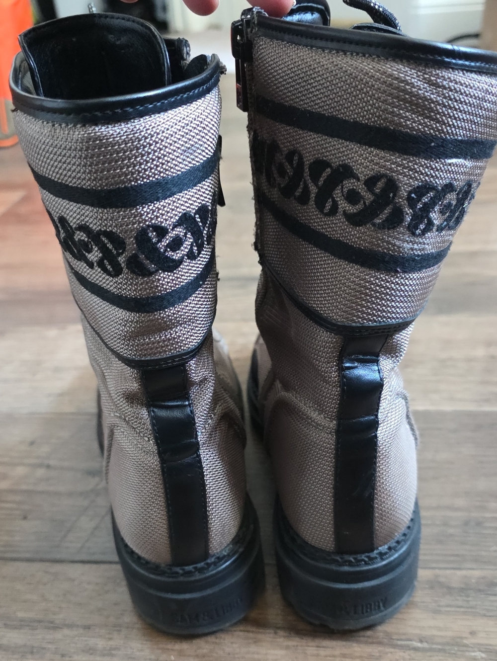 Sam & Libby Khaki-Black Lace-Up Combat Boots, Embroidered - Picture 6 of 12